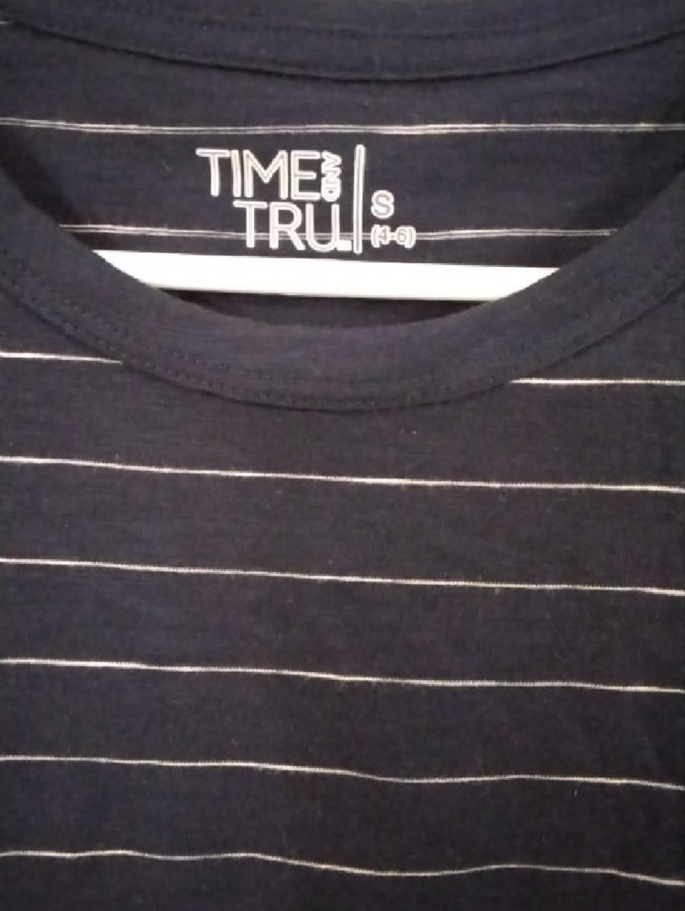 Time and Tru Navy Blue Striped Short Sleeve Tee - Picture 2 of 3
